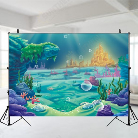 220x150cm 150x100cm Under Sea Mermaid Castle Blue Sea Photography Background Cartoon Backdrop Kids Baby Party Decor Props