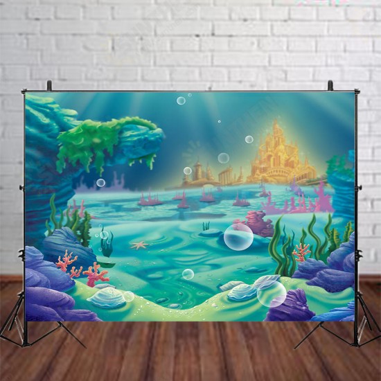 220x150cm 150x100cm Under Sea Mermaid Castle Blue Sea Photography Background Cartoon Backdrop Kids Baby Party Decor Props