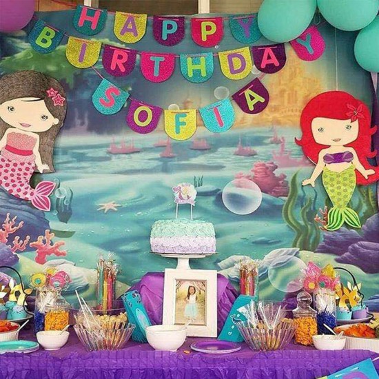 220x150cm 150x100cm Under Sea Mermaid Castle Blue Sea Photography Background Cartoon Backdrop Kids Baby Party Decor Props