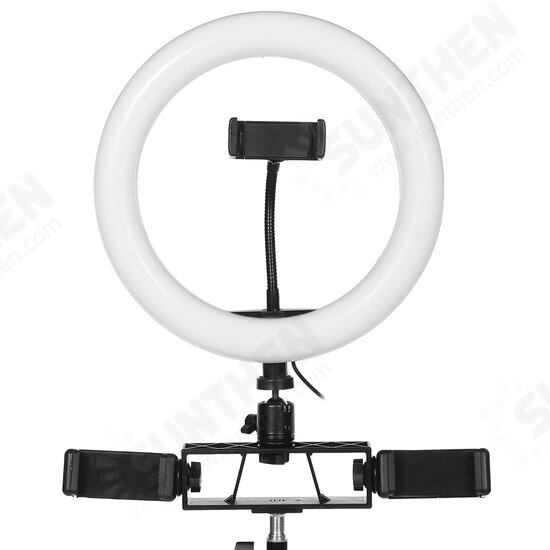 26cm LED Ring Light 3 Color 10 Brightness Dimmable Fill Light with Tripod Stand Dual Phone Clip for Youtube Live Stream Tiktok Broadcast