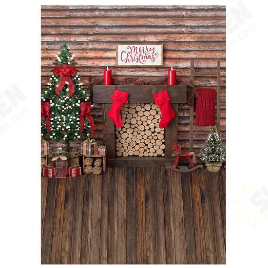 3x5FT 5x7FT 6x8FT Wooden Wall Floor Merry Christmas Tree Photography Backdrop Background Studio Prop