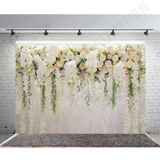 3x5FT 5x7FT 7x10FT Vinyl Pink White Rose Flower Wedding Photography Backdrop Background Studio Prop