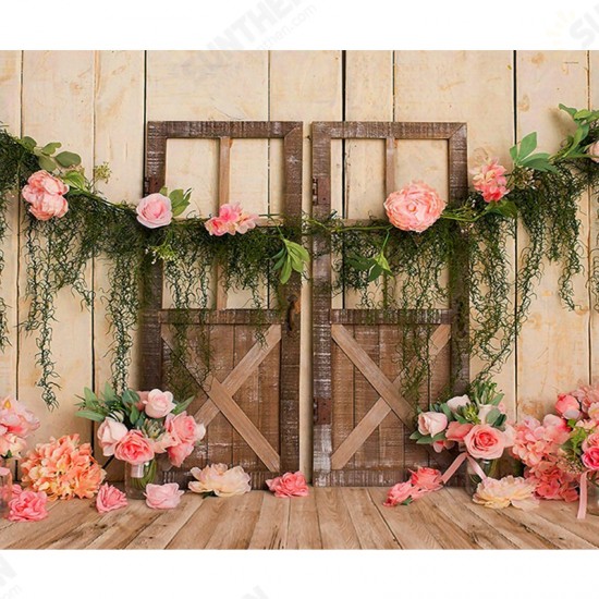 3x5FT 5x7FT Flower Wooden Door Vinyl Photography Backdrop Studio Photo Background Party Decor