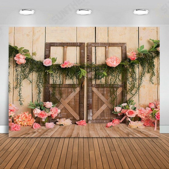 3x5FT 5x7FT Flower Wooden Door Vinyl Photography Backdrop Studio Photo Background Party Decor