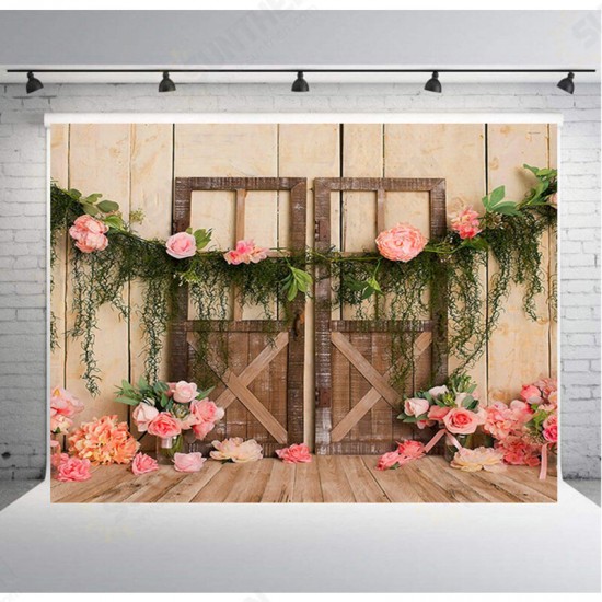 3x5FT 5x7FT Flower Wooden Door Vinyl Photography Backdrop Studio Photo Background Party Decor