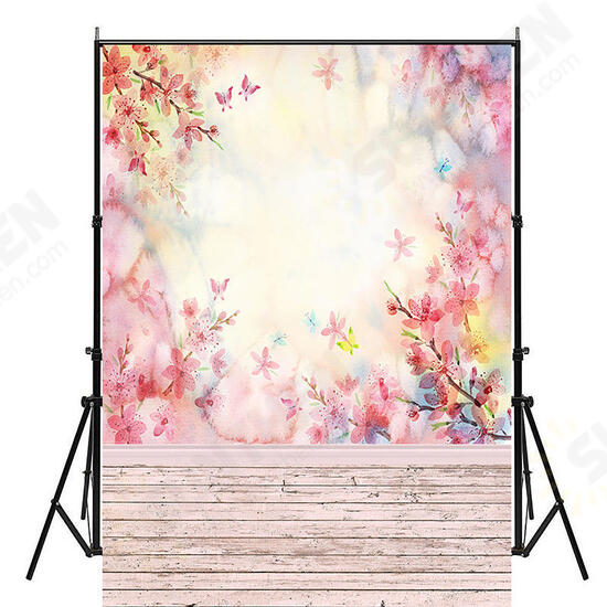 3x5FT 5x7FT Pink Theme Wood Floor Photography Backdrop Background Studio Prop