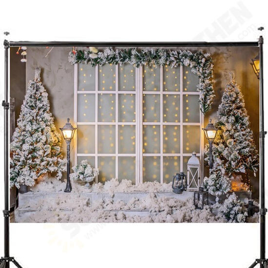 3x5FT 5x7FT Vinyl Christmas Tree Snow Window Light Photography Backdrop Background Studio Prop