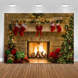 5x3FT 7x5FT 10x7FT Christmas Fireplace Red Socks Backdrop Photography Background Cloth Decoration Background Studio Prop 5x3FT 7x5FT 10x7FT Christmas Fireplace Red Socks Backdrop Photography Background Cloth Decoration Background Studio Prop