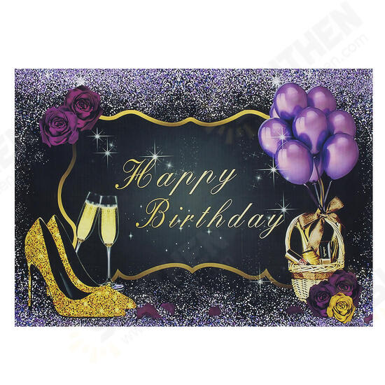 5x3FT 7x5FT 8x6FT Purple Rose Balloon Golden Happy Birthday Photography Backdrop Background Studio Prop - 0.9x1.5m