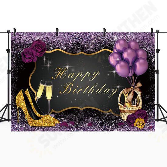 5x3FT 7x5FT 8x6FT Purple Rose Balloon Golden Happy Birthday Photography Backdrop Background Studio Prop - 0.9x1.5m