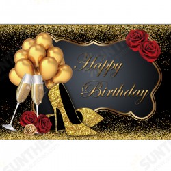 5x3FT 7x5FT 9x6FT High Heel Glass Golden Balloon Birthday Theme Photography Backdrop Background Studio P 5x3FT 7x5FT 9x6FT High Heel Glass Golden Balloon Birthday Theme Photography Backdrop Background Studio P