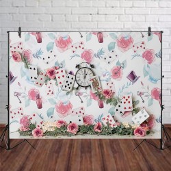 5x3FT 7x5FT 9x6FT Pink Rose Flower Clock Poker Photography Backdrop Background Studio Prop 5x3FT 7x5FT 9x6FT Pink Rose Flower Clock Poker Photography Backdrop Background Studio Prop