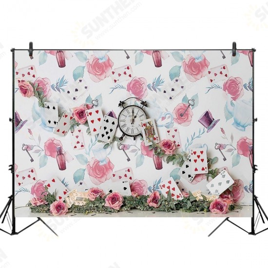 5x3FT 7x5FT 9x6FT Pink Rose Flower Clock Poker Photography Backdrop Background Studio Prop