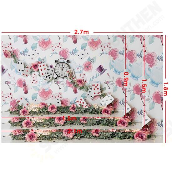 5x3FT 7x5FT 9x6FT Pink Rose Flower Clock Poker Photography Backdrop Background Studio Prop