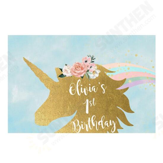 5x3ft 7x5ft Gold Unicorn Children Party Photography Backdrop Studio Prop Background