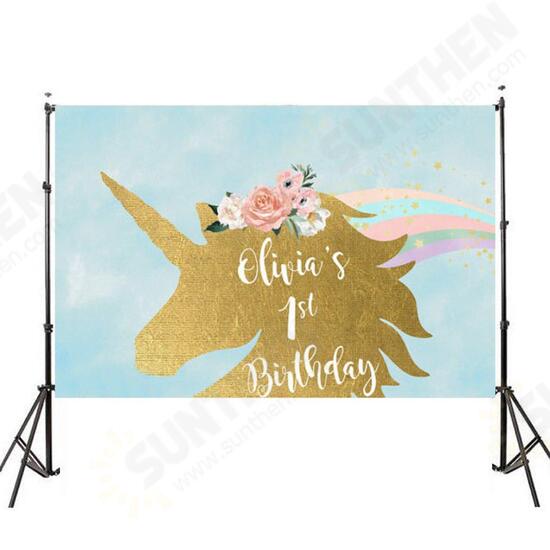 5x3ft 7x5ft Gold Unicorn Children Party Photography Backdrop Studio Prop Background