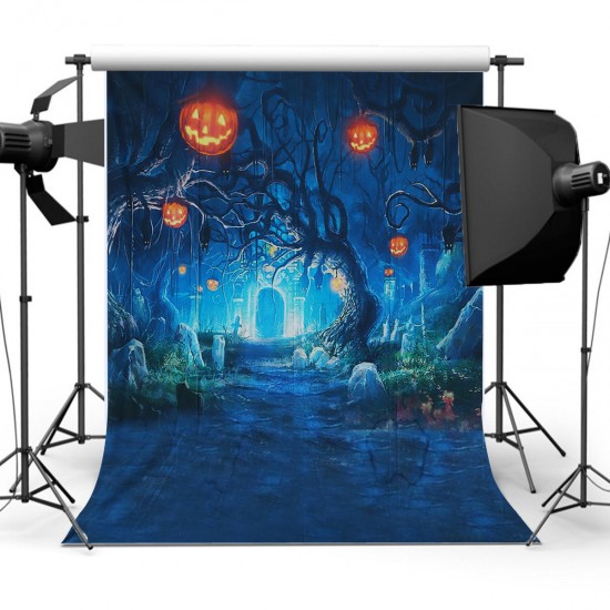 5x7FT Halloween Decor Pumpkin Light Wall Photography Studio Backdrop Background