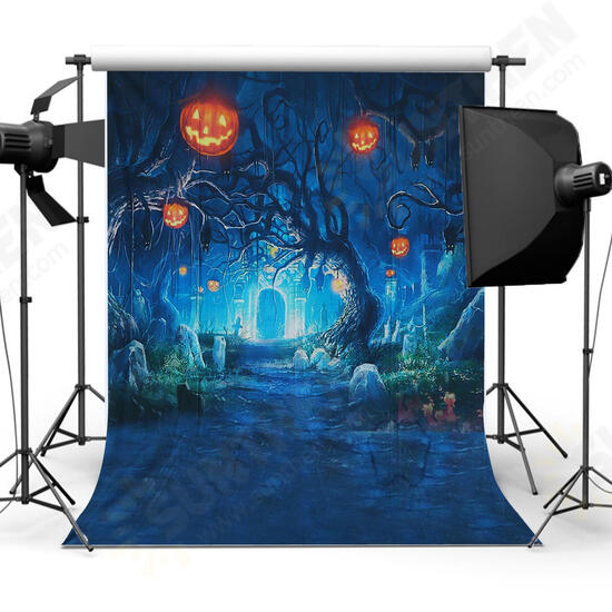 5x7FT Halloween Decor Pumpkin Light Wall Photography Studio Backdrop Background