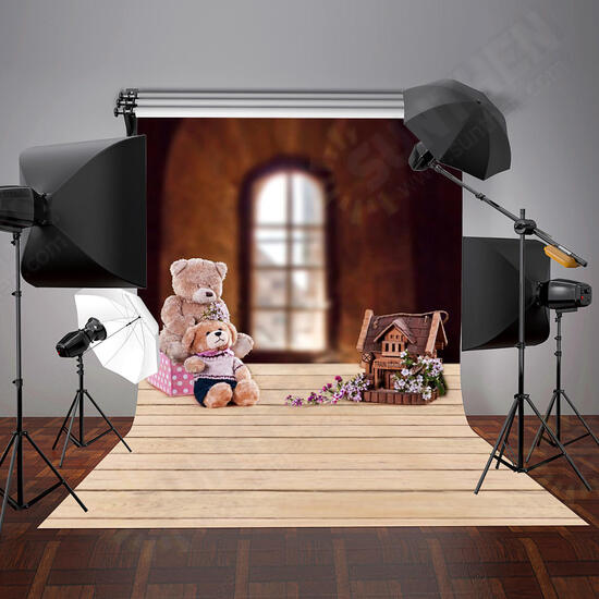 5x7FT Vinyl Bear Windows Wood Floor Photography Backdrop Background Studio Prop