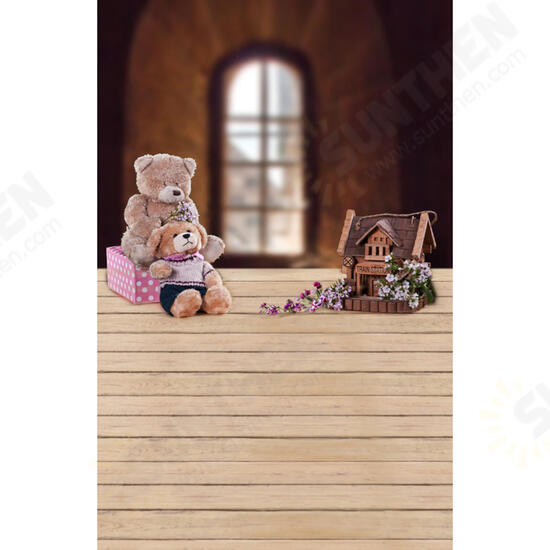 5x7FT Vinyl Bear Windows Wood Floor Photography Backdrop Background Studio Prop