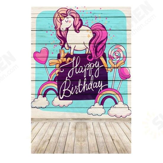 5x7ft Happy Birthday Lollipop Unicorn Photography Backdrop Studio Prop Background