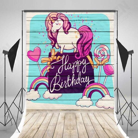 5x7ft Happy Birthday Lollipop Unicorn Photography Backdrop Studio Prop Background