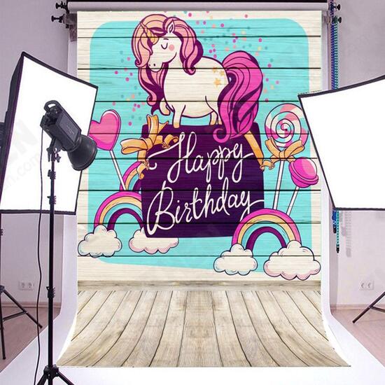 5x7ft Happy Birthday Lollipop Unicorn Photography Backdrop Studio Prop Background