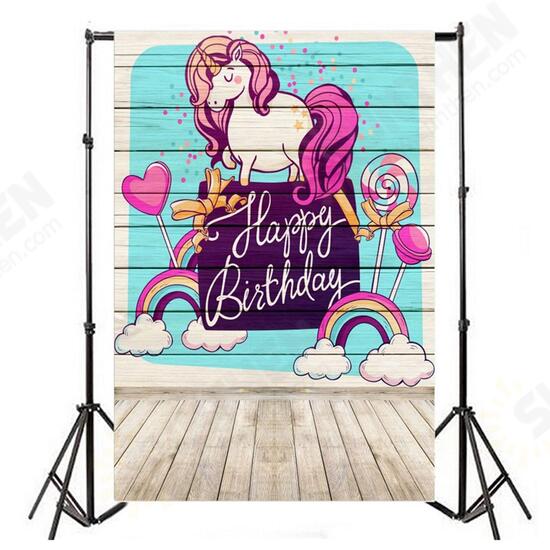 5x7ft Happy Birthday Lollipop Unicorn Photography Backdrop Studio Prop Background