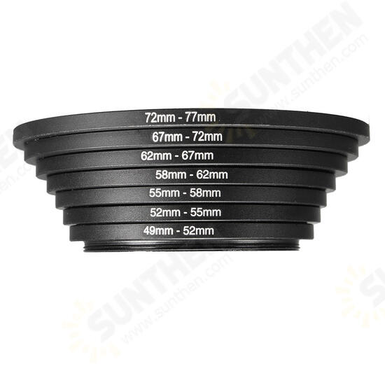 7-in-1 49 52 55 58 62 67 72 77mm Metal Step Up Rings Lens Adapter Filter Set 7-in-1 49 52 55 58 62 67 72 77mm Metal Step Up Rings Lens Adapter Filter Set