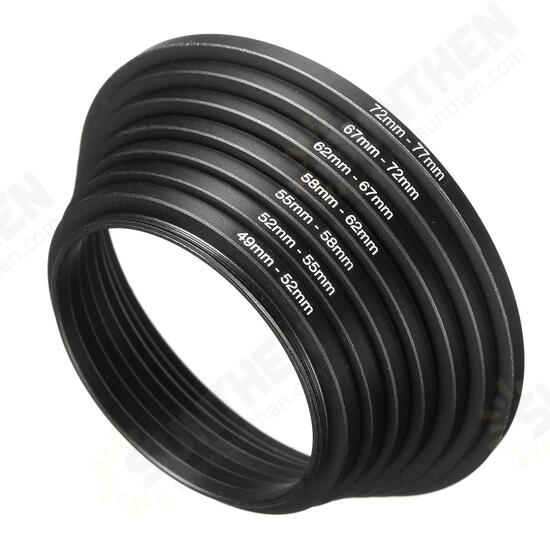 7-in-1 49 52 55 58 62 67 72 77mm Metal Step Up Rings Lens Adapter Filter Set 7-in-1 49 52 55 58 62 67 72 77mm Metal Step Up Rings Lens Adapter Filter Set