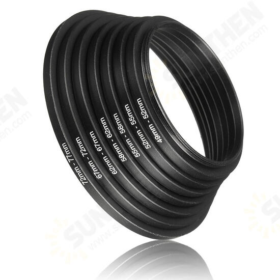 7-in-1 49 52 55 58 62 67 72 77mm Metal Step Up Rings Lens Adapter Filter Set 7-in-1 49 52 55 58 62 67 72 77mm Metal Step Up Rings Lens Adapter Filter Set
