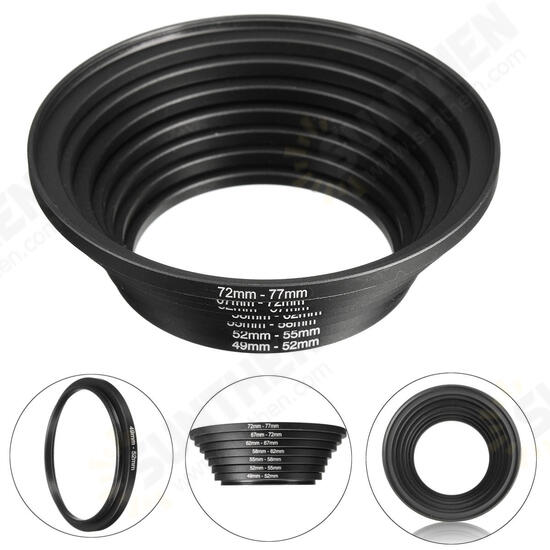 7-in-1 49 52 55 58 62 67 72 77mm Metal Step Up Rings Lens Adapter Filter Set 7-in-1 49 52 55 58 62 67 72 77mm Metal Step Up Rings Lens Adapter Filter Set