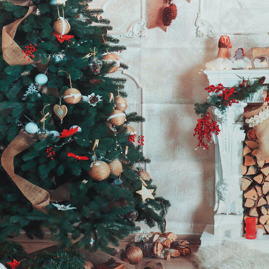 8x6FT Christmas Tree Fireplace White Blanket Photography Backdrop Studio Prop Background 8x6FT Christmas Tree Fireplace White Blanket Photography Backdrop Studio Prop Background