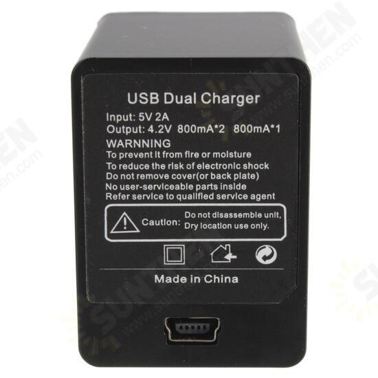 AHDBT-401 Dual 4.2V 800mA Li-ion Battery Slots Power Charger For GoPro HD Hero 4