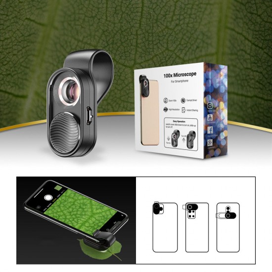 100X Magnification Microscope Lens Micro Lens with LED Light for Mobile Phone Smartphone Photography for Microscopic Creatures Plant Animal