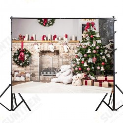 Christmas Photography Backdrop 3D Tree Brick Fireplace White Bear Printed Vinyl Photo Studio Background Cloth Christmas Photography Backdrop 3D Tree Brick Fireplace White Bear Printed Vinyl Photo Studio Background Cloth