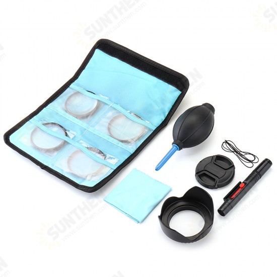 Close-up +1/+2/+4/+10 49/52/55/58/62/67/72/77mm Lens Filter Storage Bag Lens Hood Cap Blower Brush Kit Set