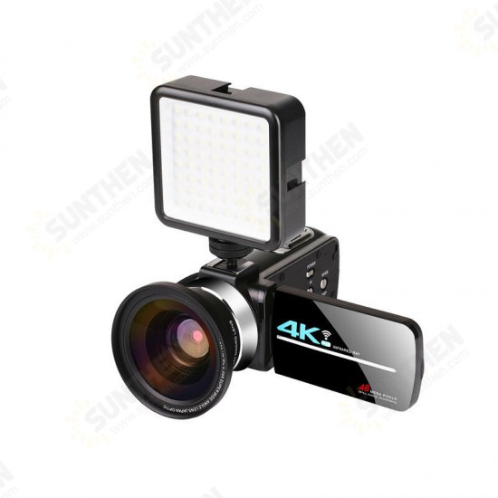 AF2 48M 4K Video Camera for Vlogging Live Camcorder NightShot Anti-shake Camcorder WIFI APP Control DV Video Recording with Microphone Lens Light Stabilizer