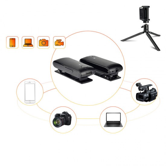 1T1R Wireless Microphone System with Mini Tripod for DSLR Camera Camcorder Mobile Phone PC Live Broadcast Lavalier Condenser Chest Mic for Filmmaking Vlog