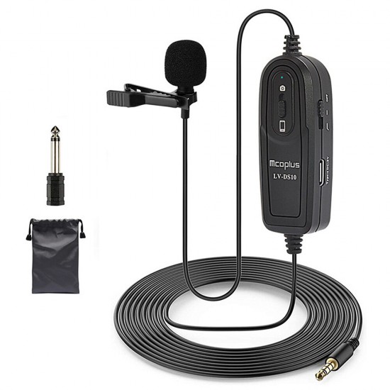 MCO-LVDS10 Wired Lavalier Microphone Omnidirectional HiFi Mic Noise Reduction 3.5mm Built-in Battery Mic System Support Type-C for PC Camera Recording Live Streaming Broadcast