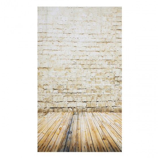 1.5x2.1m Beige Brick Wall Wooden Floor Studio Props Photography Backdrop Background Silk Material