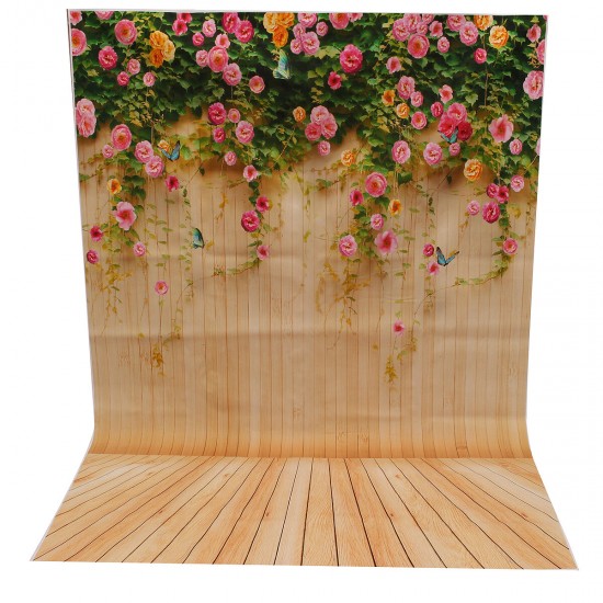 1.5x2.1m Flowers Wooden Board Studio Props Photography Backdrop Background Silk Material