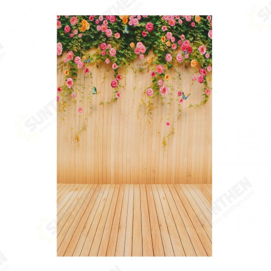 1.5x2.1m Flowers Wooden Board Studio Props Photography Backdrop Background Silk Material