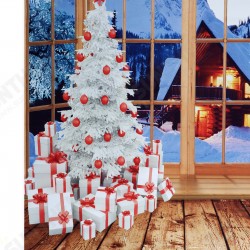 5x7ft 1.5x2.1m Christmas Backdrop Photo Window Backdrop with Wooden Floor Christmas Tree Snow-Covered House Mountains Photography Background for Kids Family Photos 5x7ft 1.5x2.1m Christmas Backdrop Photo Window Backdrop with Wooden Floor Christmas Tree Snow-Covered House Mountains Photography Background for Kids Family Photos