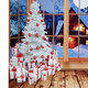 5x7ft 1.5x2.1m Christmas Backdrop Photo Window Backdrop with Wooden Floor Christmas Tree Snow-Covered House Mountains Photography Background for Kids Family Photos