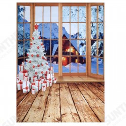 5x7ft 1.5x2.1m Christmas Backdrop Photo Window Backdrop with Wooden Floor Christmas Tree Snow-Covered House Mountains Photography Background for Kids Family Photos 5x7ft 1.5x2.1m Christmas Backdrop Photo Window Backdrop with Wooden Floor Christmas Tree Snow-Covered House Mountains Photography Background for Kids Family Photos