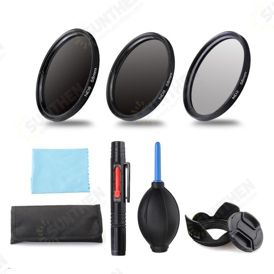 ND2/4/8 49/52/55/58/62/67/72/77mm Lens Filter Storage Bag Lens Hood Cap Blower Brush Kit Set