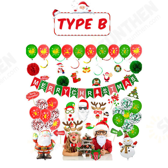 New Year Christmas Balloons Christmas Flags Christmas Letter Banner Santa Claus Spiral Photograph Props