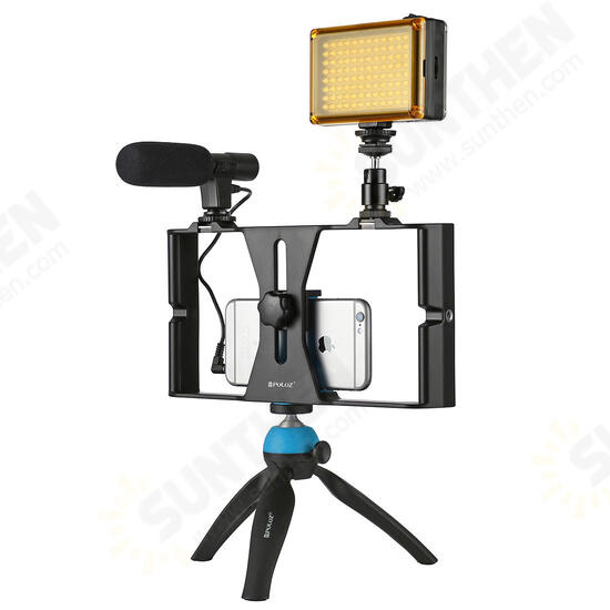 PKT3023 Smartphone Video Rig LED Studio Light Video Shotgun Microphone Mini Tripod Mount Kits