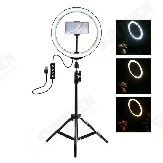 PKT3035 10 Inch USB Video Ring Light with 110cm Light Stand Dual Phone Clip for Tik Tok Youtube Live Streaming